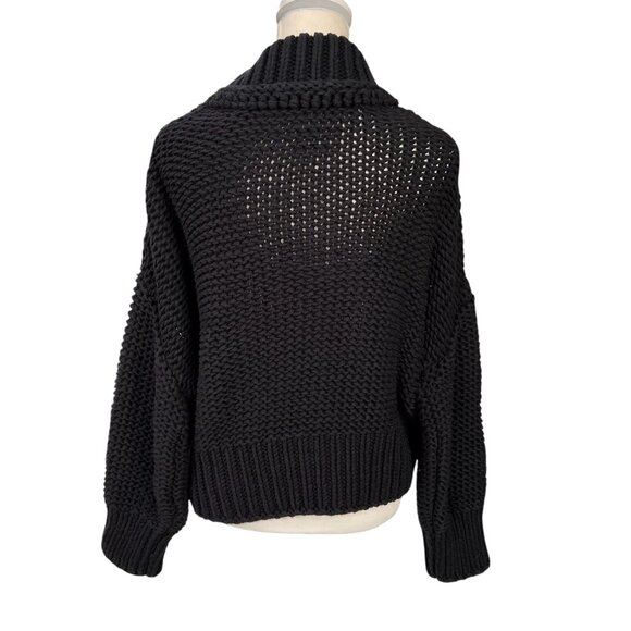 Free People My Only Sunshine Chunky Knit Oversized Mock Neck Sweater Black Sz L - Picture 4 of 8